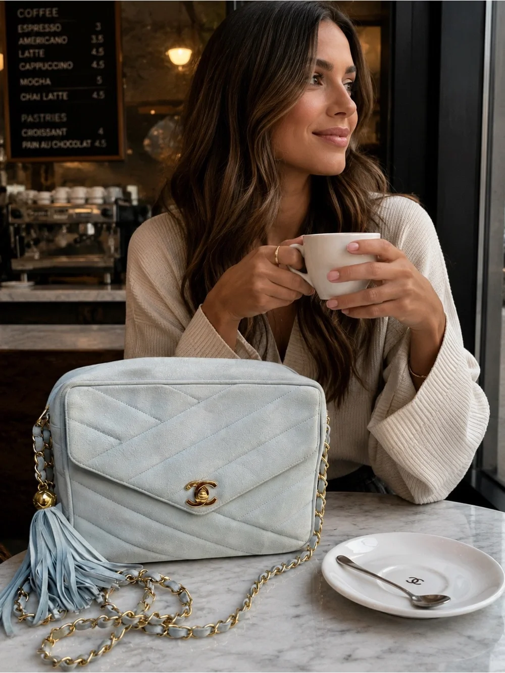 Chanel Vintage Suede Quilted Diana Camera Shoulder Bag